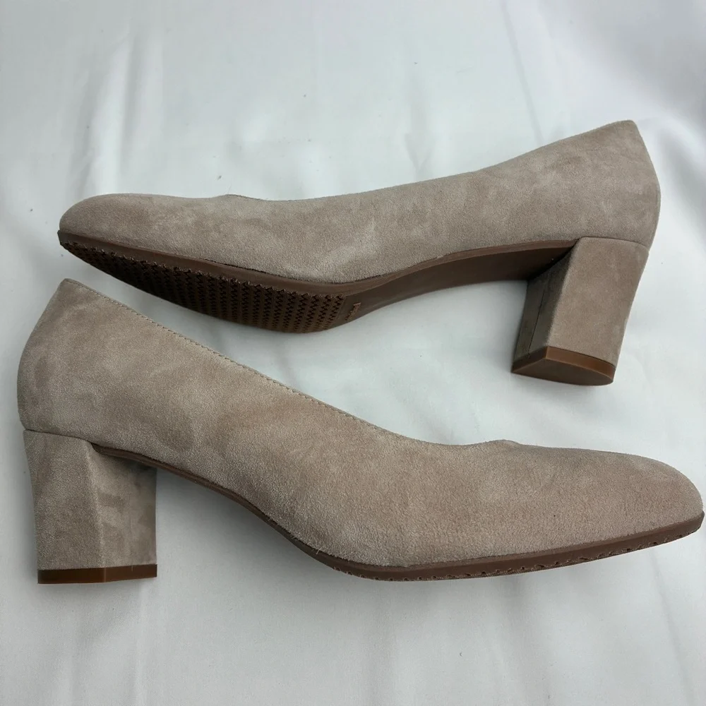 Eric Michael Kiera Suede Pumps 8 Taupe Low Heel‎ Quiet Luxury Career Wear